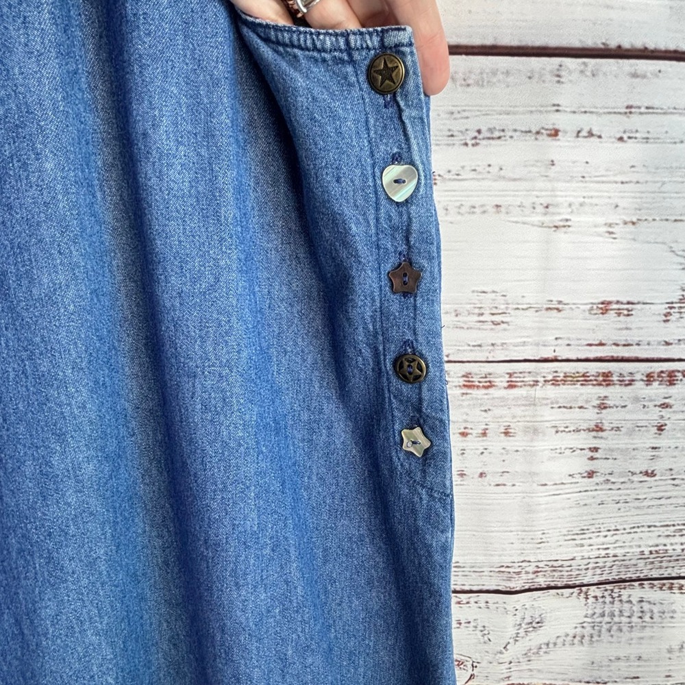 Cottagecore Vintage Denim Jumper Dress Blue Cotton Patchwork Size XL - Picture 7 of 16